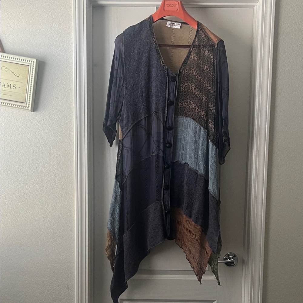 Patchwork Asymmetrical Button-Front Women's Dress… - image 1